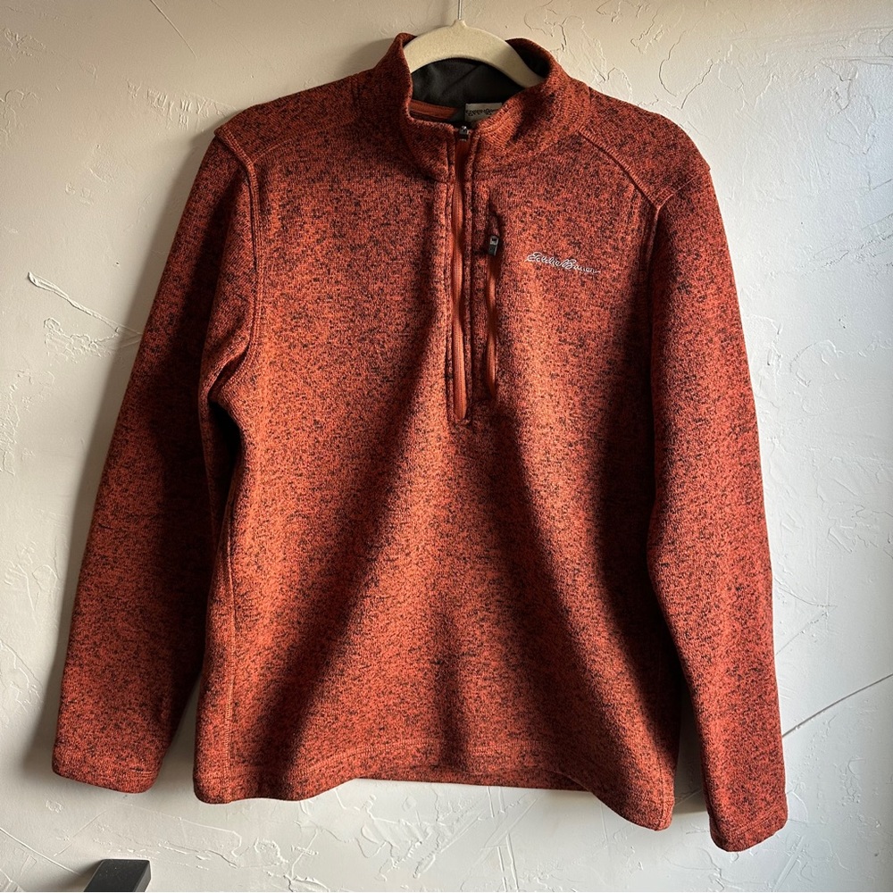 Eddie Bauer Men's Orange Knit Fleece with Front Zippered Chest Pocket Sz Med